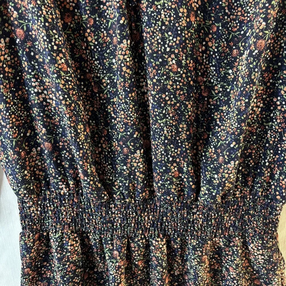 Floral Smocked Waist Mini Dress With 3/4 Sleeves & Ruffled Neckline By J Crew Me - Picture 5 of 12